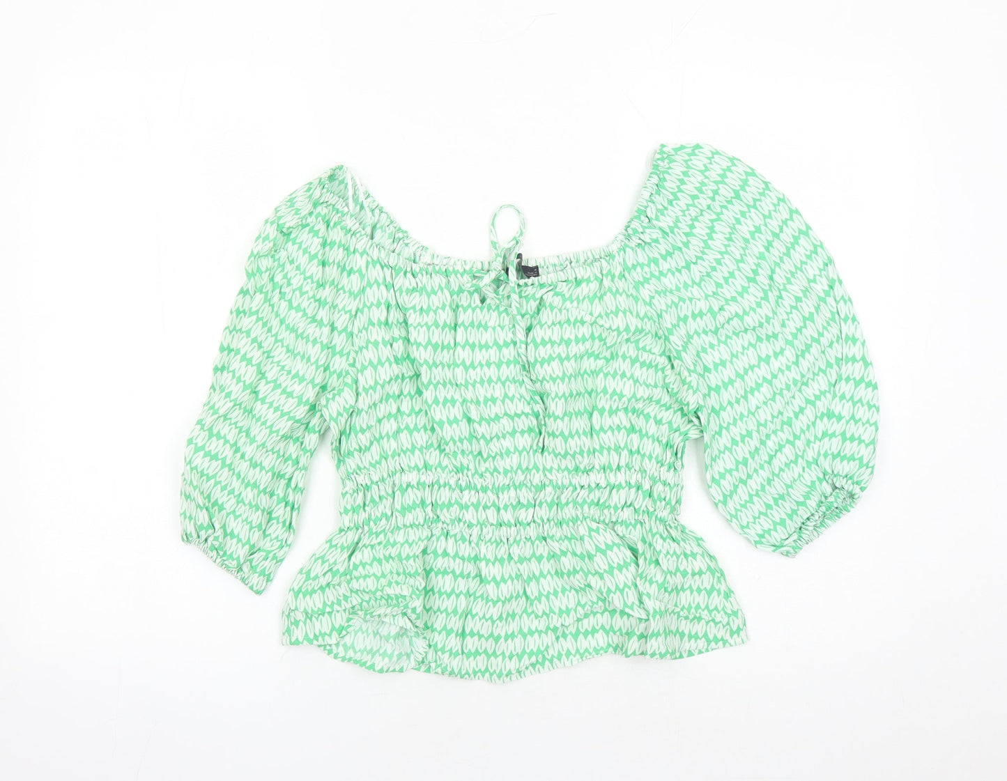 Marks and Spencer Womens Green Geometric Viscose Basic Blouse Size 10 Round Neck - Keyhole Neckline