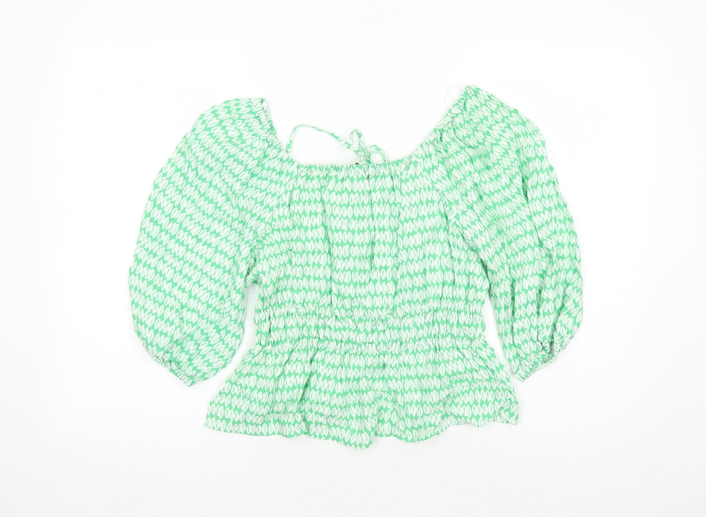 Marks and Spencer Womens Green Geometric Viscose Basic Blouse Size 10 Round Neck - Keyhole Neckline