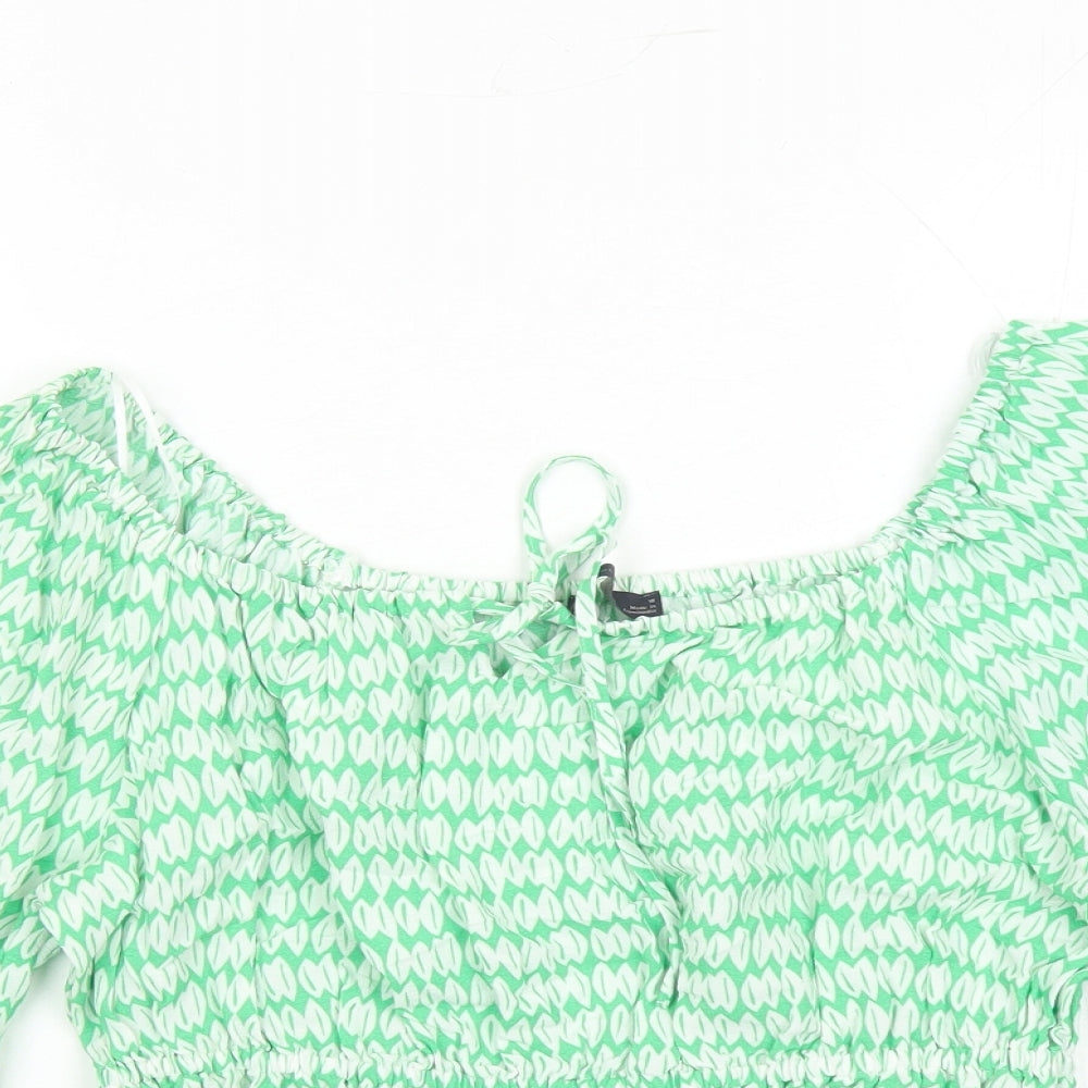Marks and Spencer Womens Green Geometric Viscose Basic Blouse Size 10 Round Neck - Keyhole Neckline