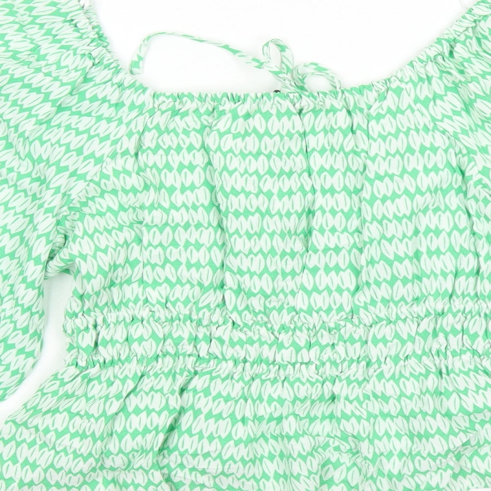 Marks and Spencer Womens Green Geometric Viscose Basic Blouse Size 10 Round Neck - Keyhole Neckline