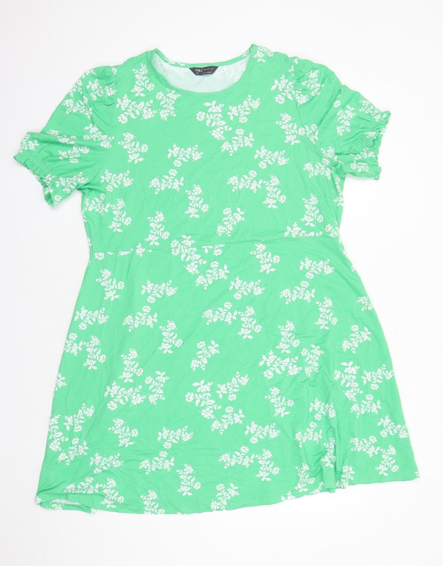 Marks and Spencer Womens Green Floral Viscose A-Line Size 20 Round Neck Pullover