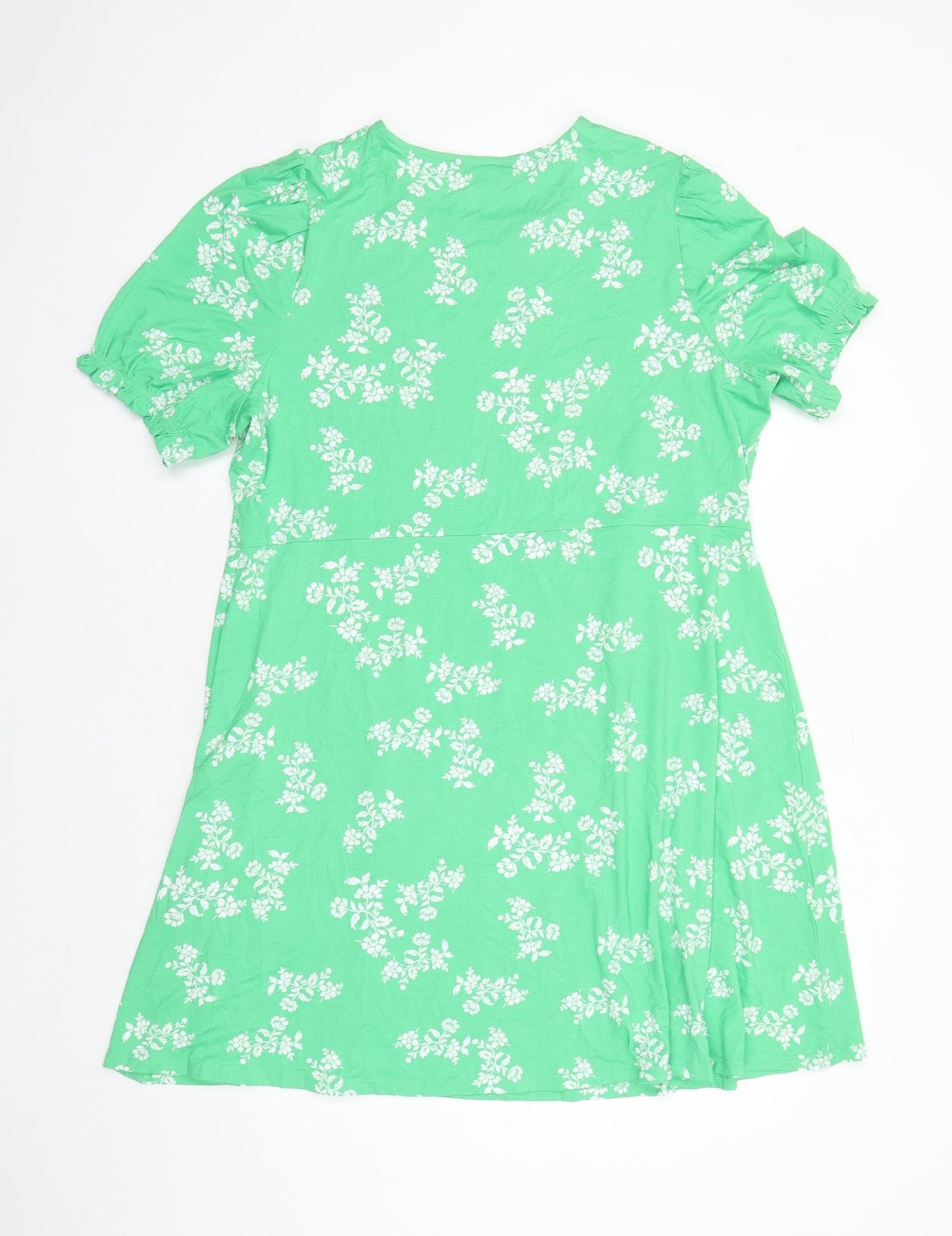 Marks and Spencer Womens Green Floral Viscose A-Line Size 20 Round Neck Pullover