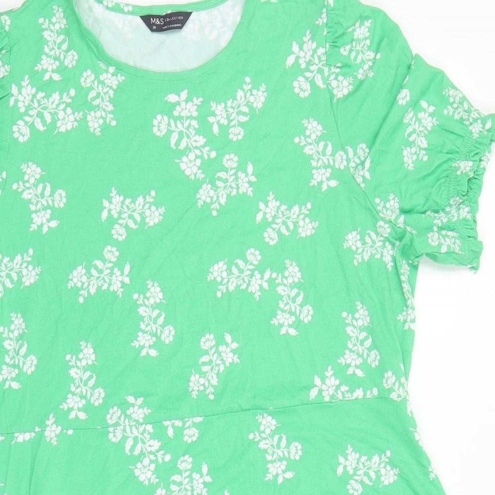 Marks and Spencer Womens Green Floral Viscose A-Line Size 20 Round Neck Pullover