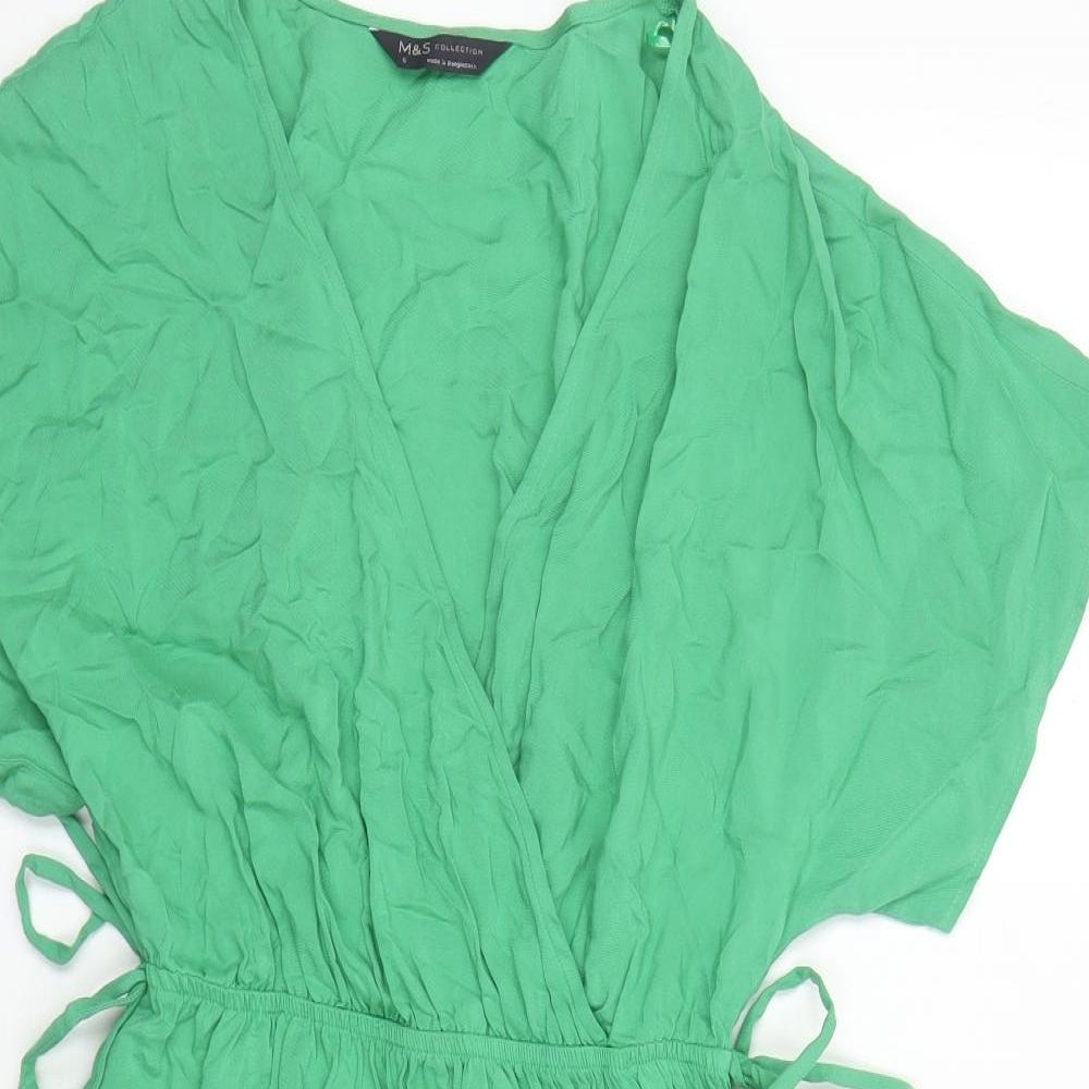 Marks and Spencer Womens Green Viscose A-Line Size 6 V-Neck Pullover