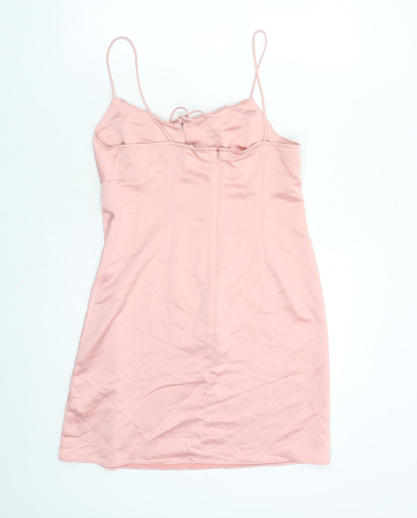 Topshop Womens Pink Polyester Slip Dress Size 12 Round Neck Zip