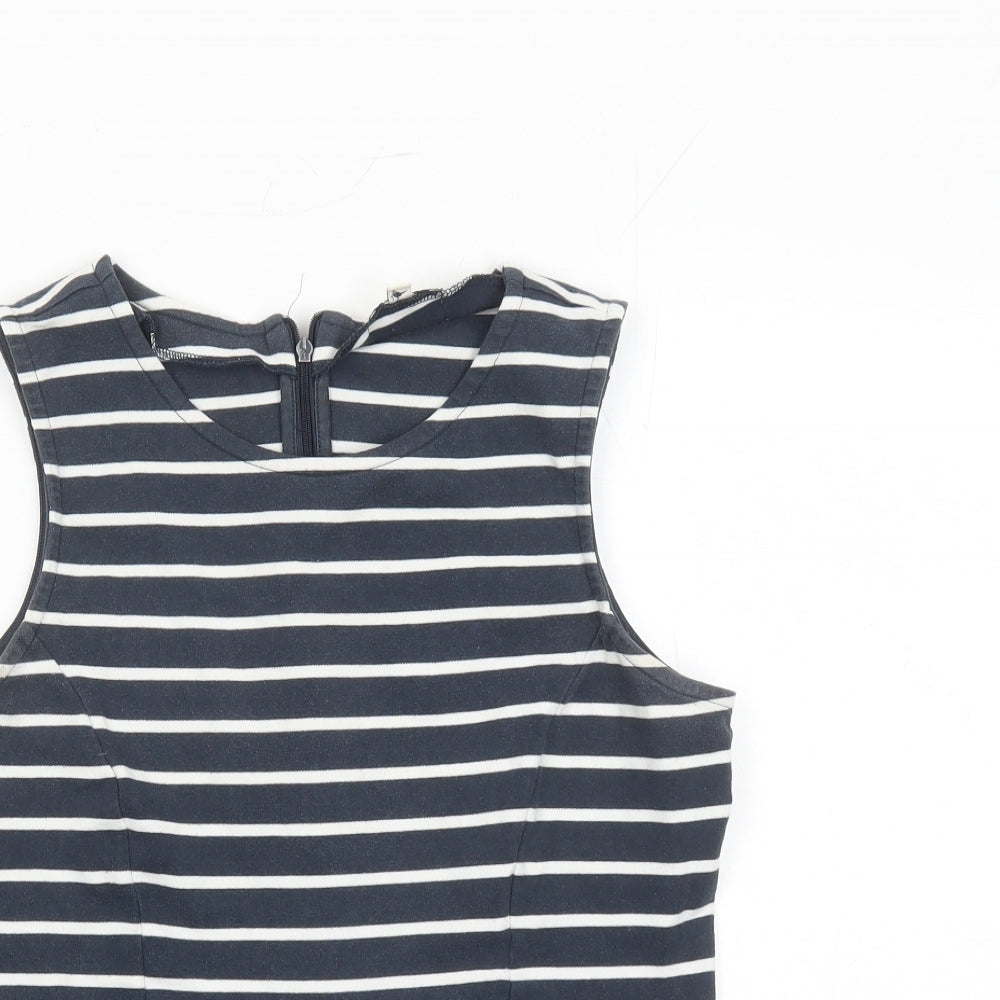 Jack Wills Womens Blue Striped Cotton Basic Tank Size 10 Round Neck - Peplum Style