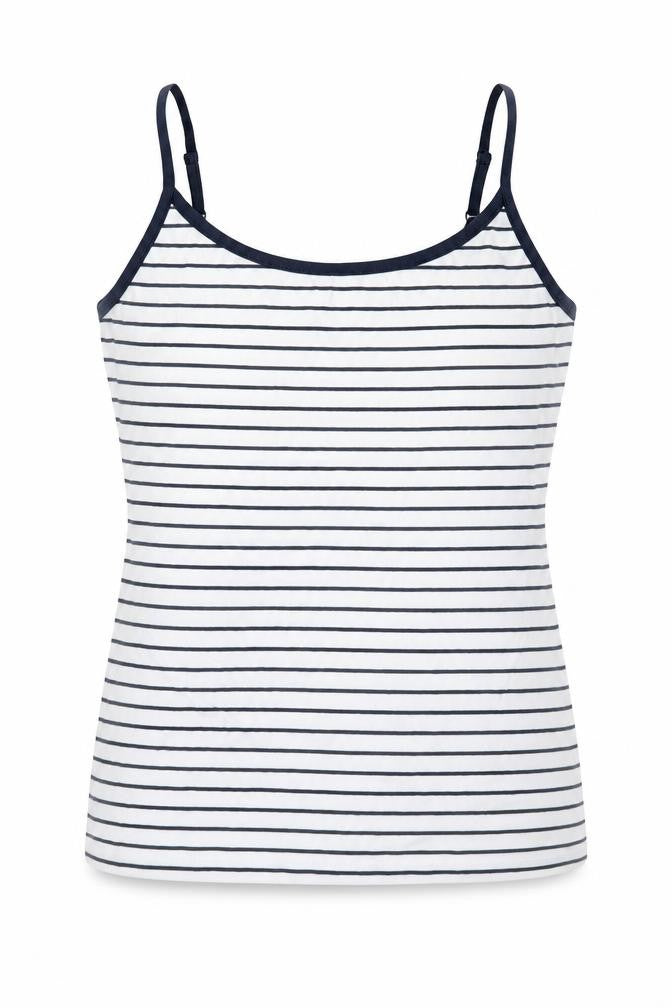 Marks and Spencer Womens White Striped Cotton Basic Tank Size 8 Round Neck