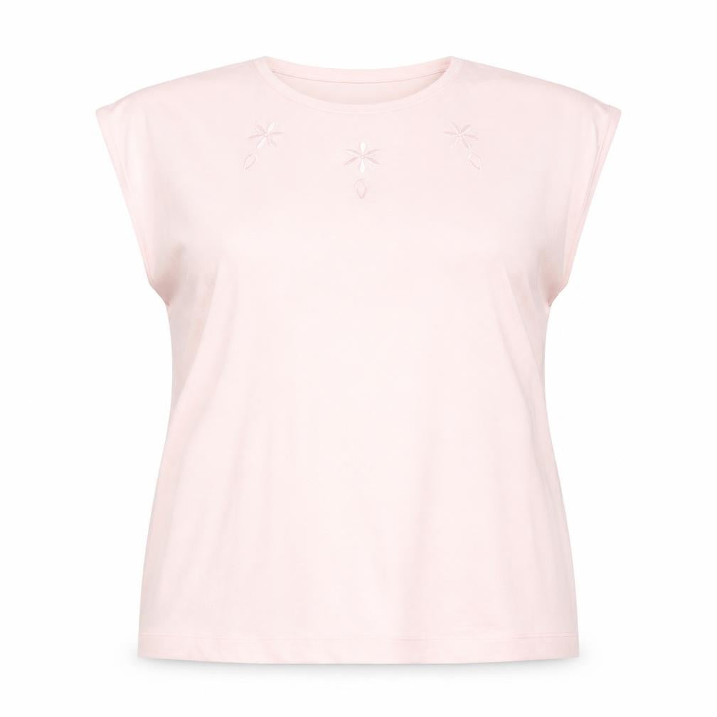 Littlewoods Womens Pink Polyester Basic T-Shirt Size 16 Round Neck - Embroidered Detail Vintage