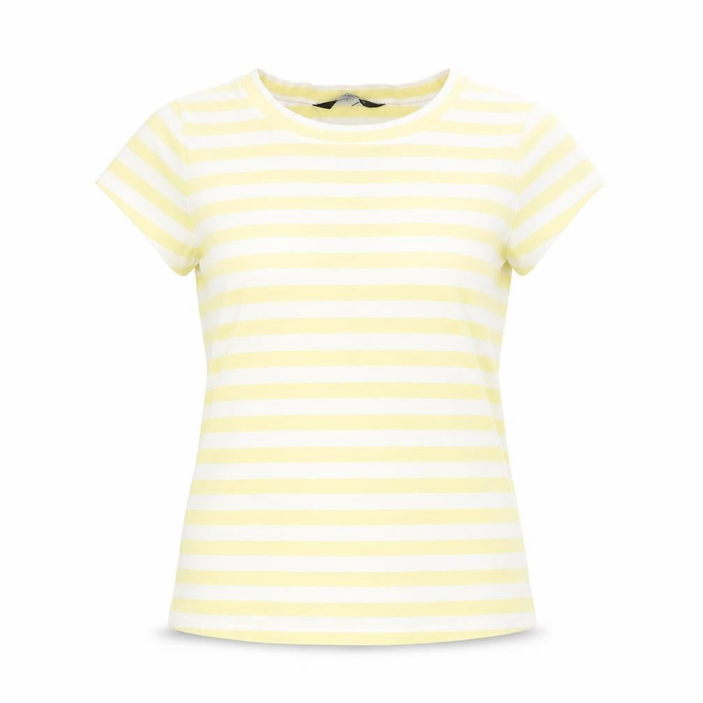 ESPRIT Womens Yellow Striped Cotton Basic T-Shirt Size 14 Round Neck