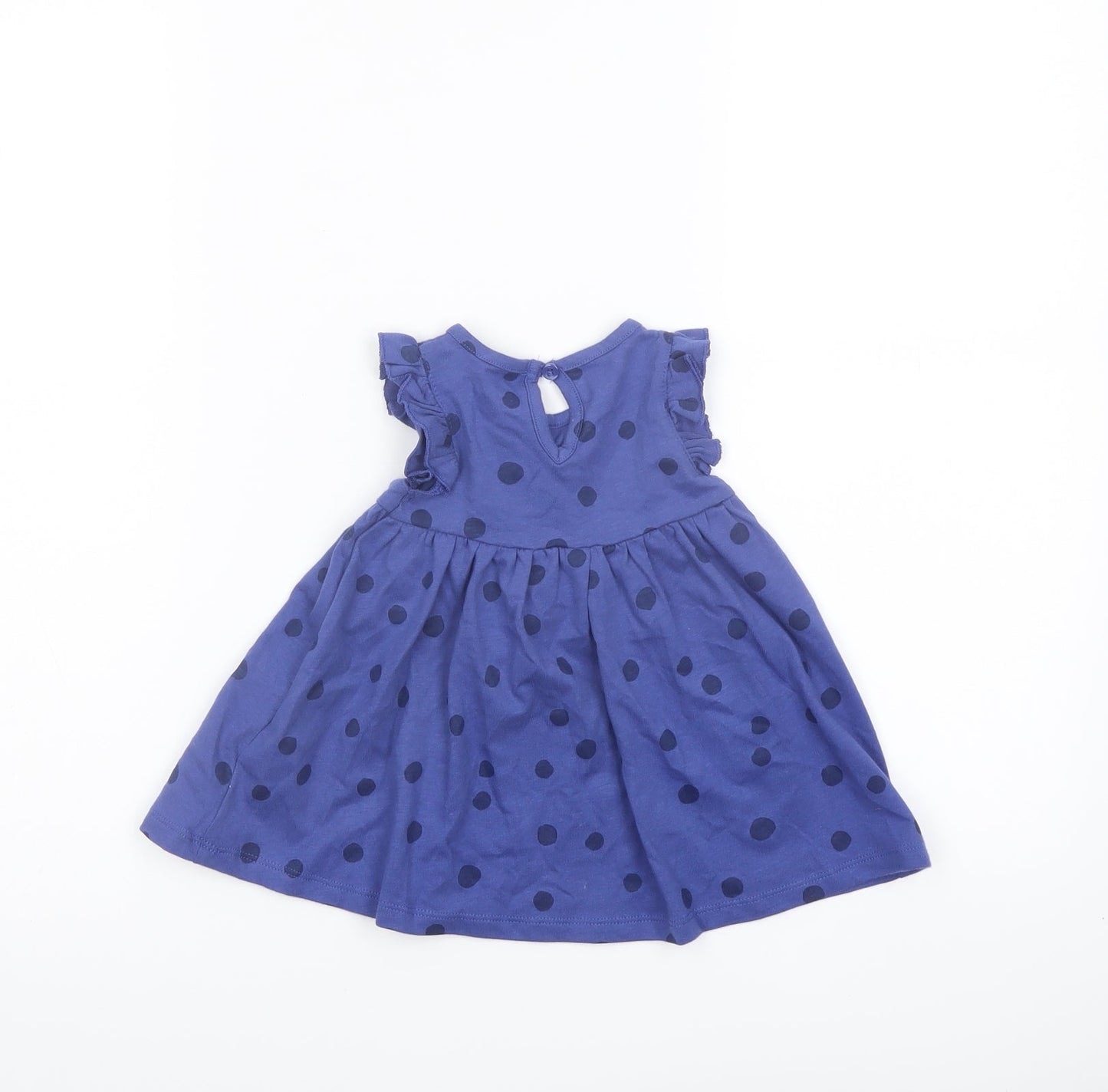 Marks and Spencer Girls Blue Polka Dot Cotton A-Line Size 0-3 Months Crew Neck Button