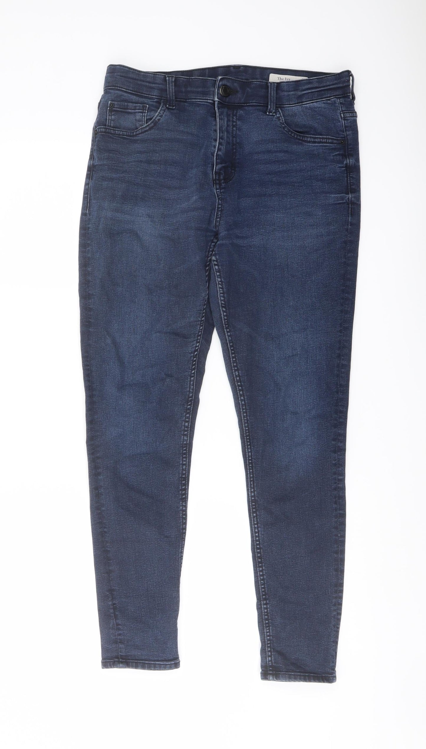 Marks and Spencer Womens Blue Cotton Skinny Jeans Size 12 L26 in Regular Button