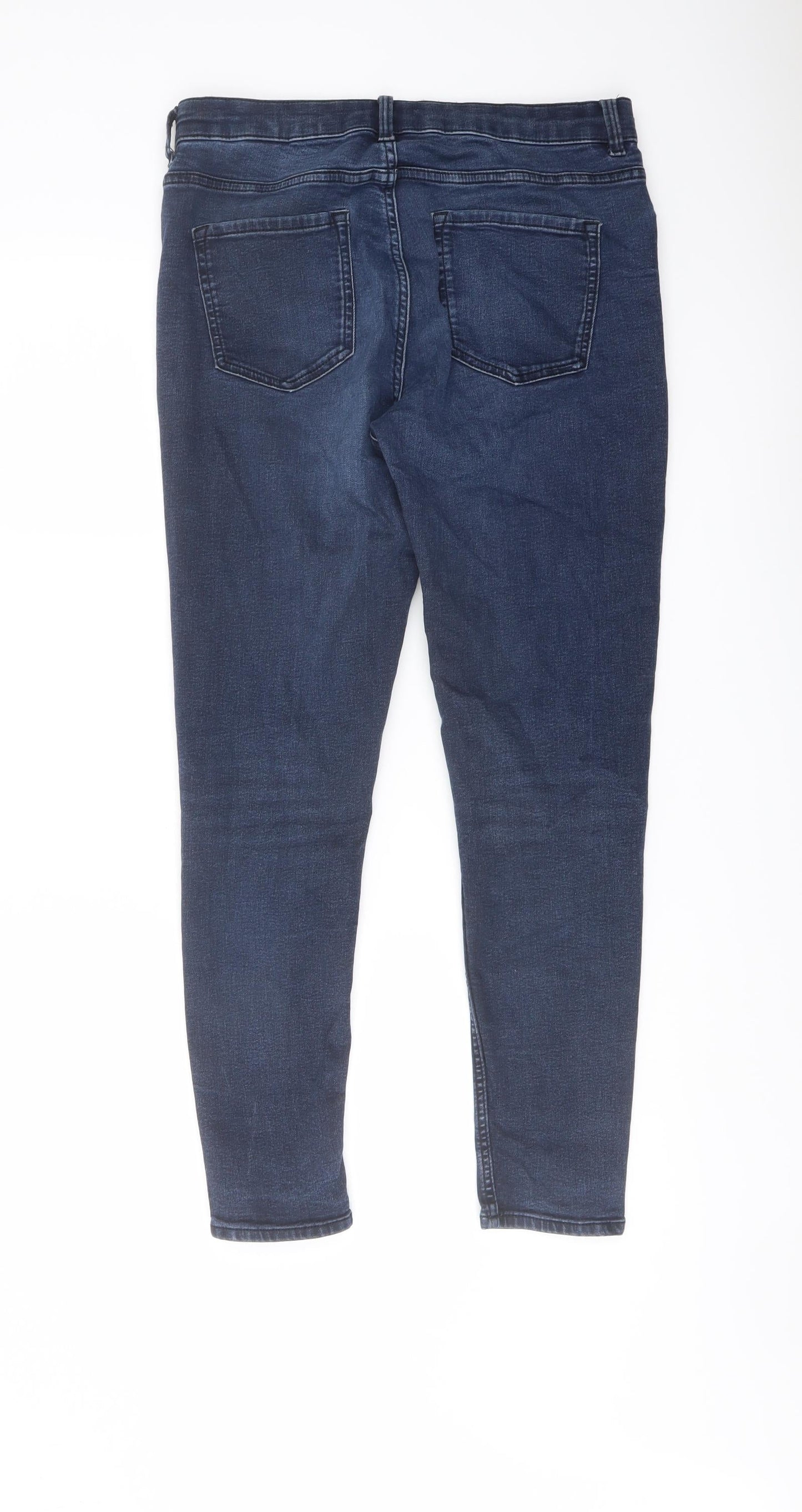 Marks and Spencer Womens Blue Cotton Skinny Jeans Size 12 L26 in Regular Button