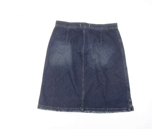 United Colors of Benetton Womens Blue Cotton A-Line Skirt Size 12 Button