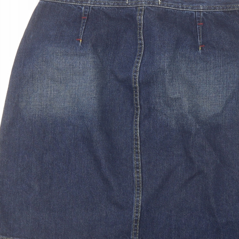 United Colors of Benetton Womens Blue Cotton A-Line Skirt Size 12 Button