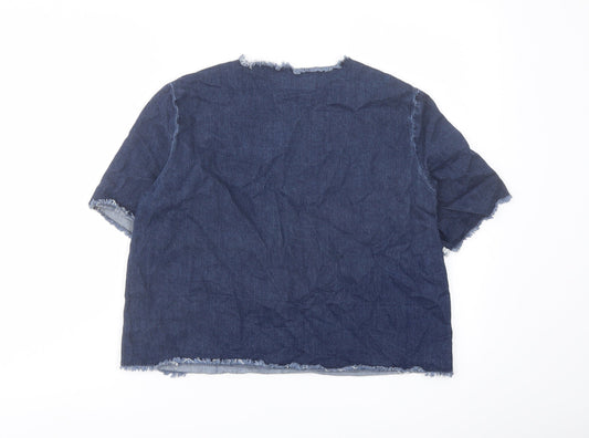 Topshop Womens Blue Cotton Basic Blouse Size 10 Crew Neck