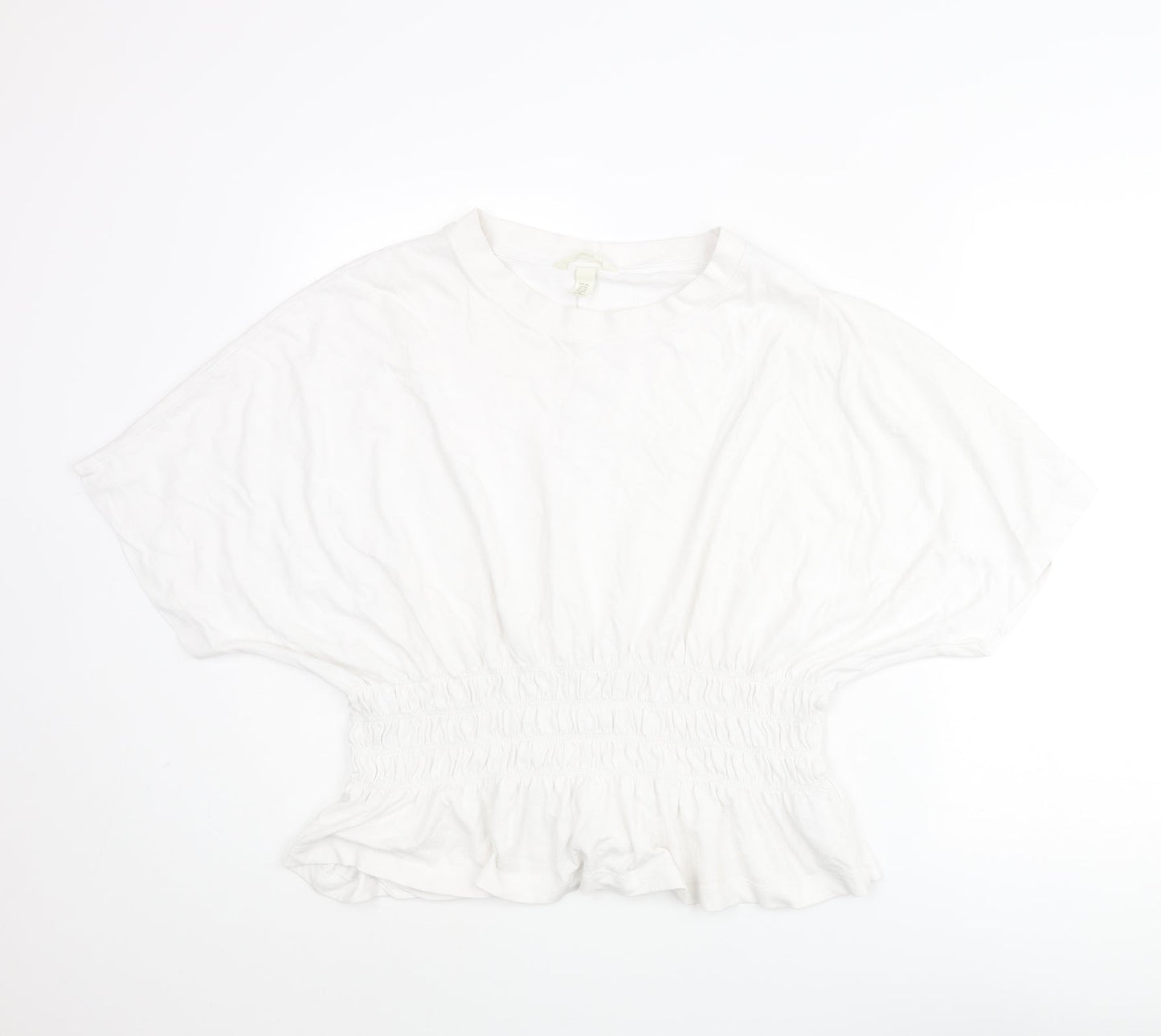 H&M Womens White Cotton Basic Blouse Size 2XL Round Neck - Rouched Peplum