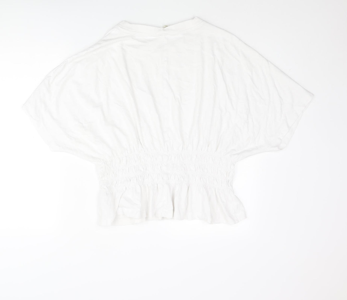 H&M Womens White Cotton Basic Blouse Size 2XL Round Neck - Rouched Peplum