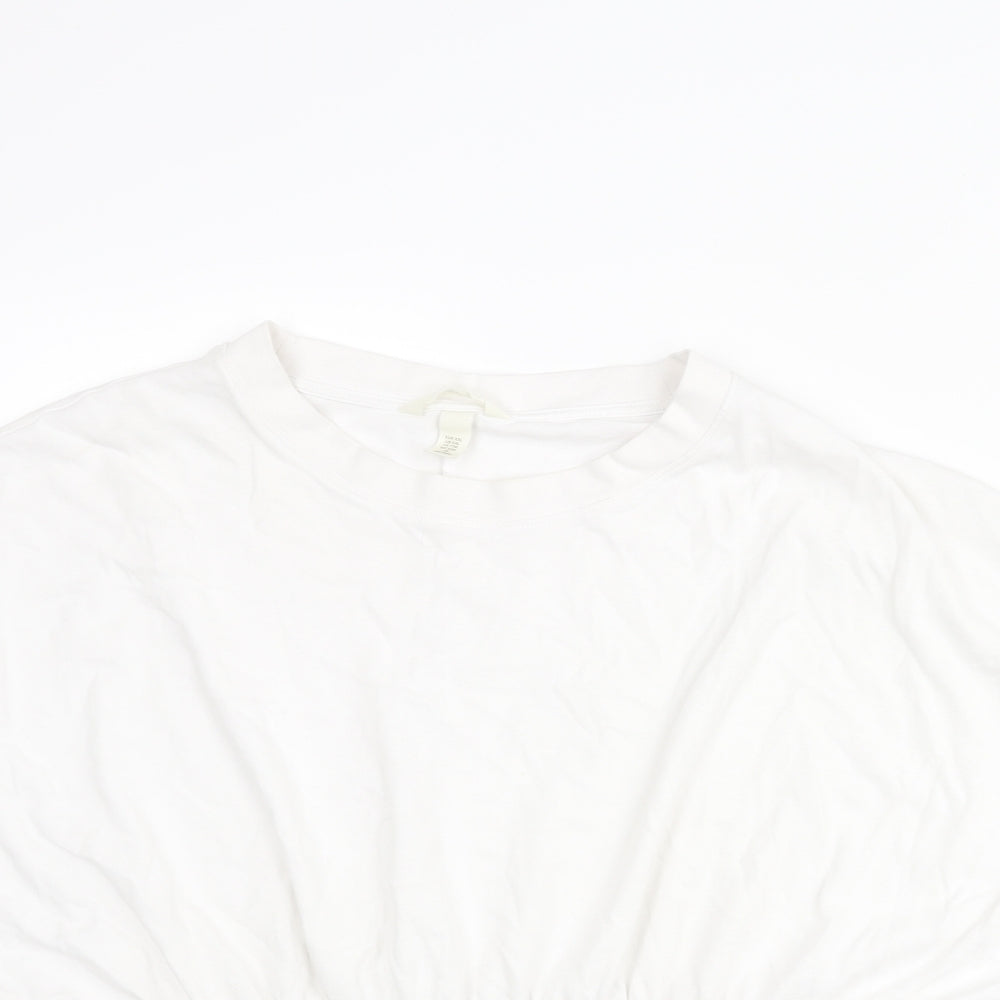 H&M Womens White Cotton Basic Blouse Size 2XL Round Neck - Rouched Peplum