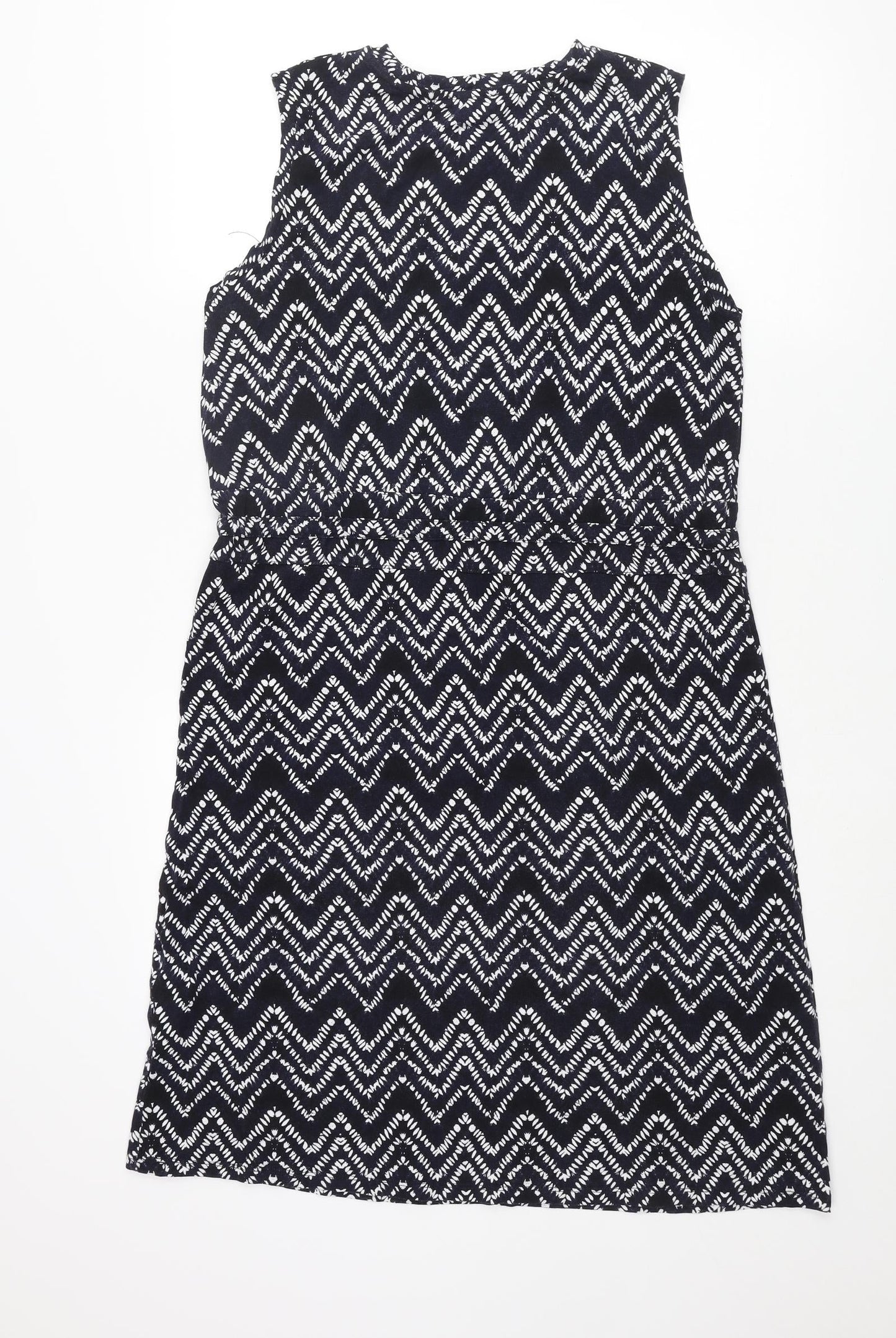 Warehouse Womens Blue Geometric Viscose Shift Size 12 Round Neck Pullover - Drawstring Waist