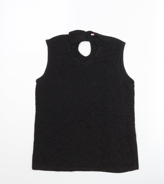 D'Lisle Girls Black Nylon Camisole Blouse Size 12 Years Mock Neck Button - Keyhole Neck Glitter