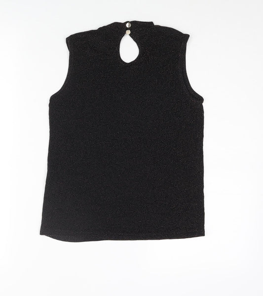 D'Lisle Girls Black Nylon Camisole Blouse Size 12 Years Mock Neck Button - Keyhole Neck Glitter