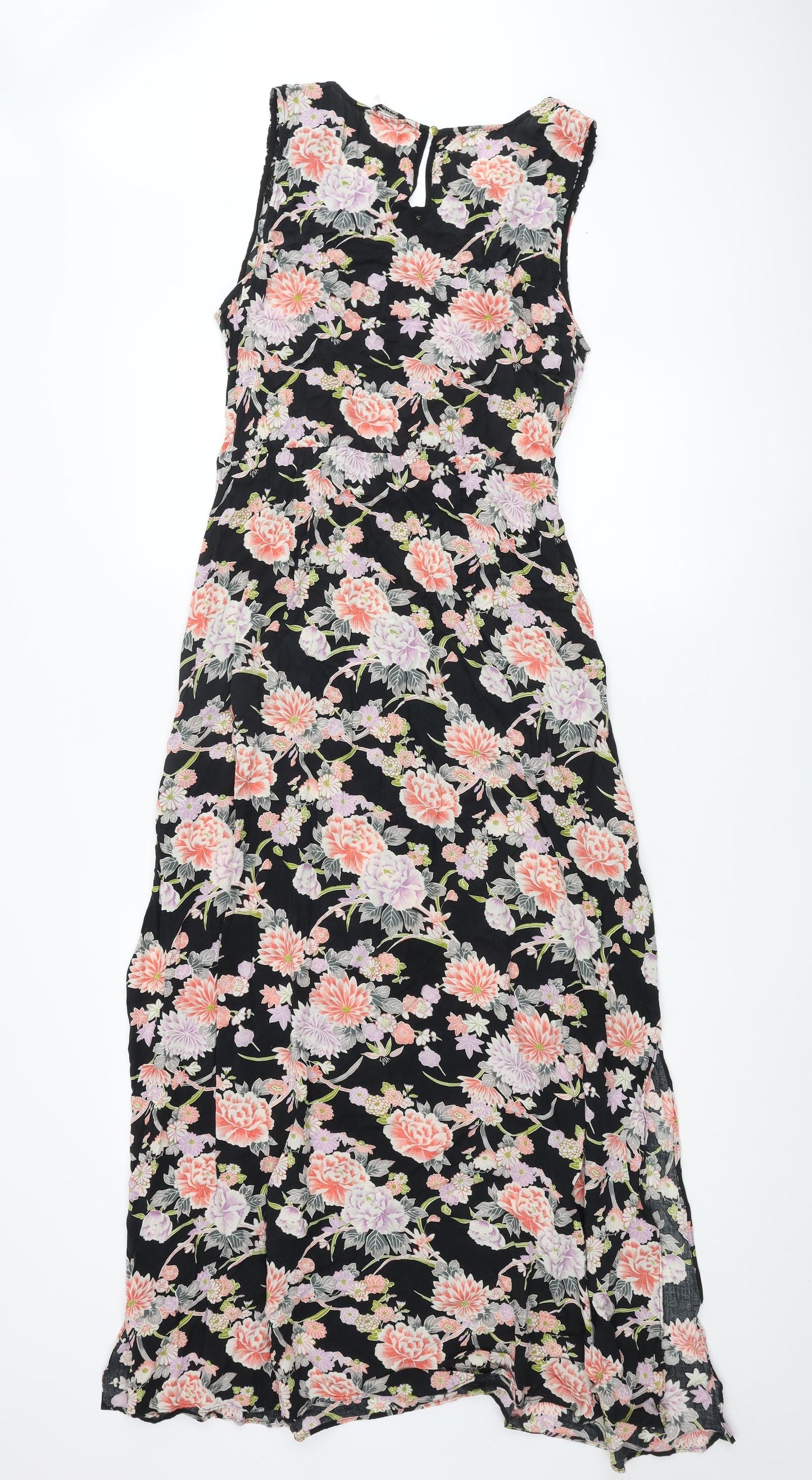 Oasis Womens Multicoloured Floral Viscose Maxi Size 16 Scoop Neck Button - Lace Detail