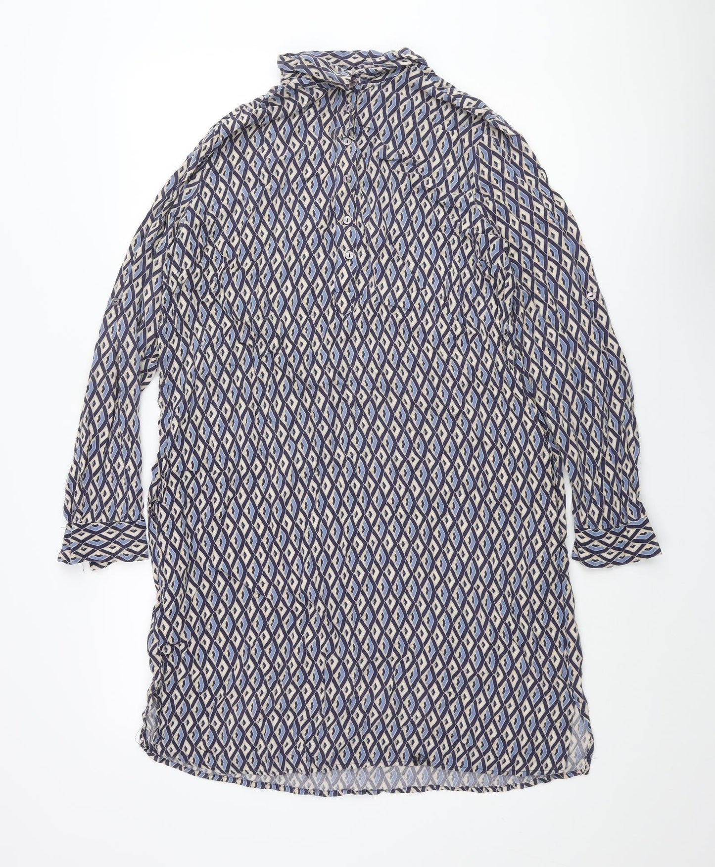 Milano Womens Multicoloured Geometric Viscose Shift Size 12 Collared Button