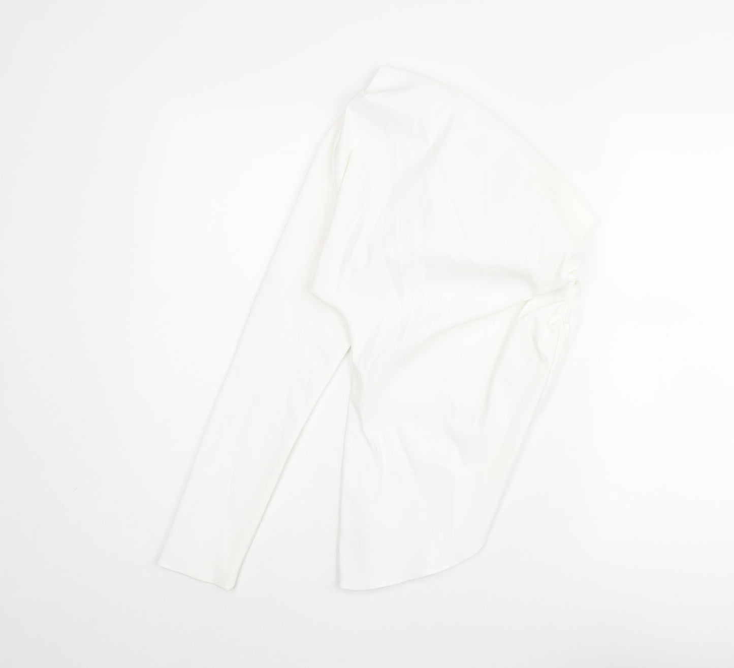 Zara Womens White Polyester Basic Blouse Size S One Shoulder - Asymmetric Hem Rouched