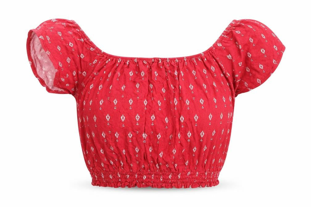 H&M Womens Red Geometric Viscose Cropped Blouse Size XS Collared