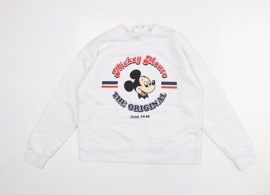 Disney Womens White Polyester Pullover Sweatshirt Size 6 Pullover - Size 6-8, Mickey Mouse