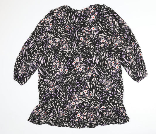 Marks and Spencer Womens Black Viscose A-Line Size 22 V-Neck Button - Flowers, Glitter
