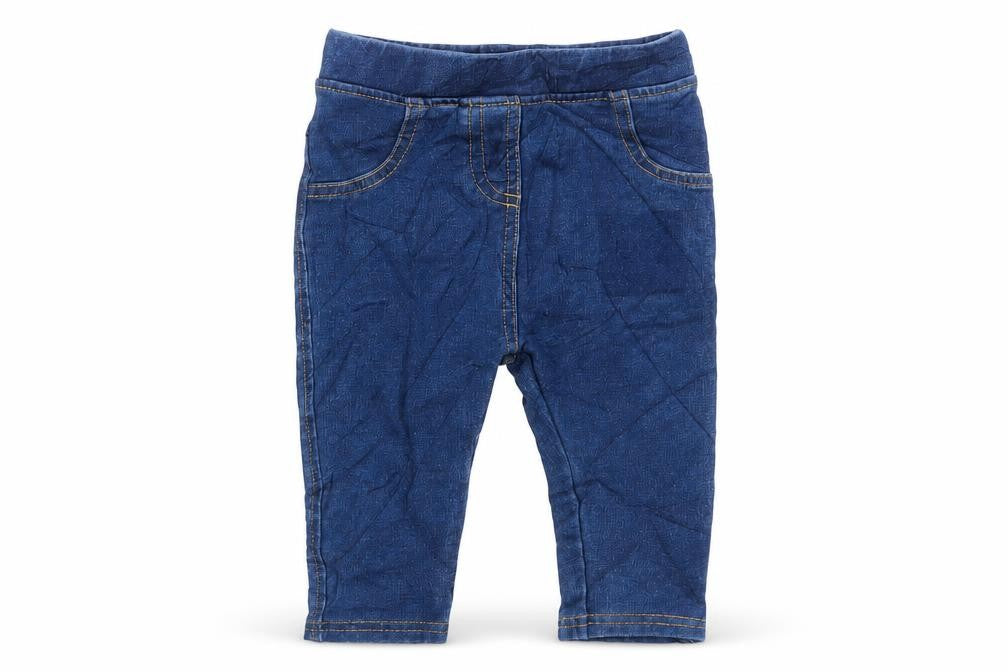 Front view of Marks & Spencer girls’ blue cotton capri jeans, size 6-9, months pullover