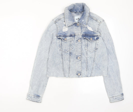 Hollister Womens Blue Jacket Size S Button - Distressed, Pockets