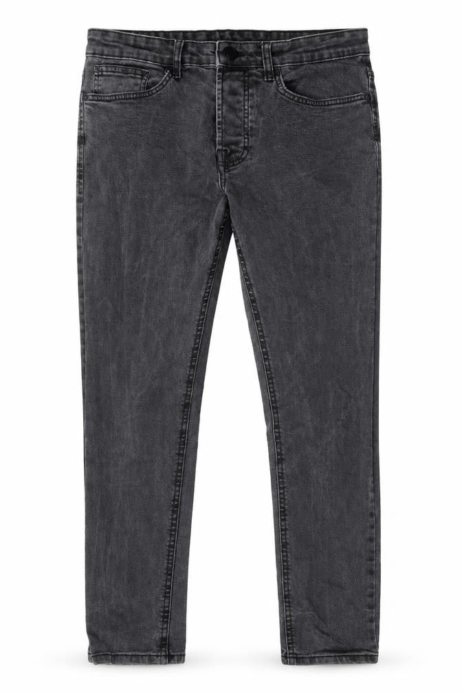 Front view of Denim & Co. men’s grey cotton skinny jeans, size 30, in, 30-inch leg regular button - pockets
