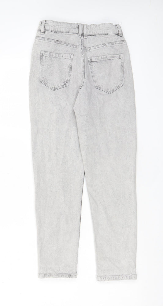 H&M Girls Grey Cotton Straight Jeans Size 10-11 Years L25 in Regular Zip - Pockets, Adjustable waist