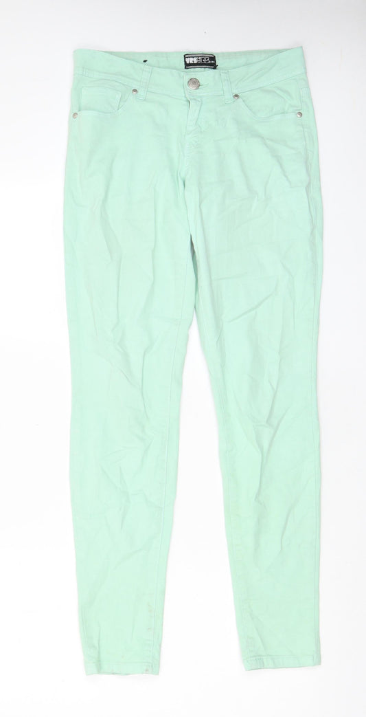 YesYes Womens Green Cotton Skinny Jeans Size 12 L31 in Regular Zip - Pockets