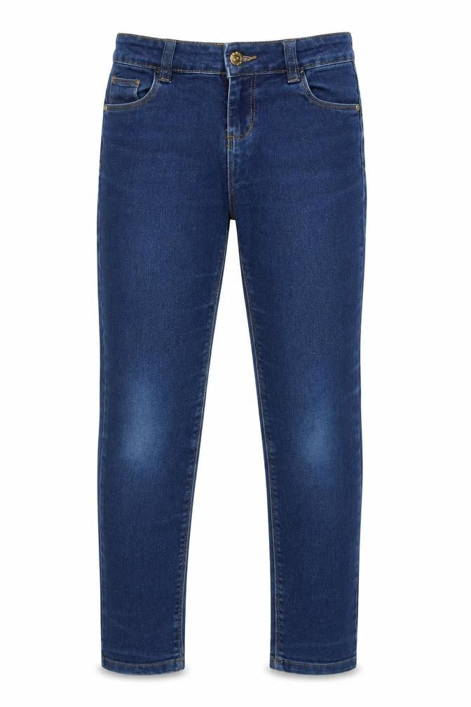 Front view of Denim & Co. girls’ blue cotton skinny jeans, size 9-10, years regular zip - pockets, adjustable waist