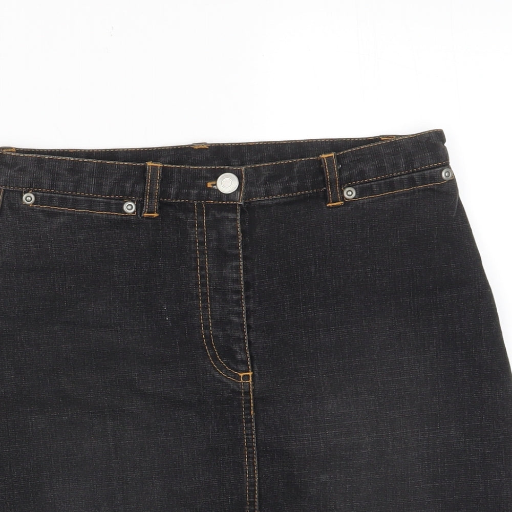 Look Womens Blue Cotton A-Line Skirt Size 8 Zip - Pockets
