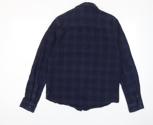 Native Youth Mens Blue Plaid Cotton Button-Up Size S Collared Button