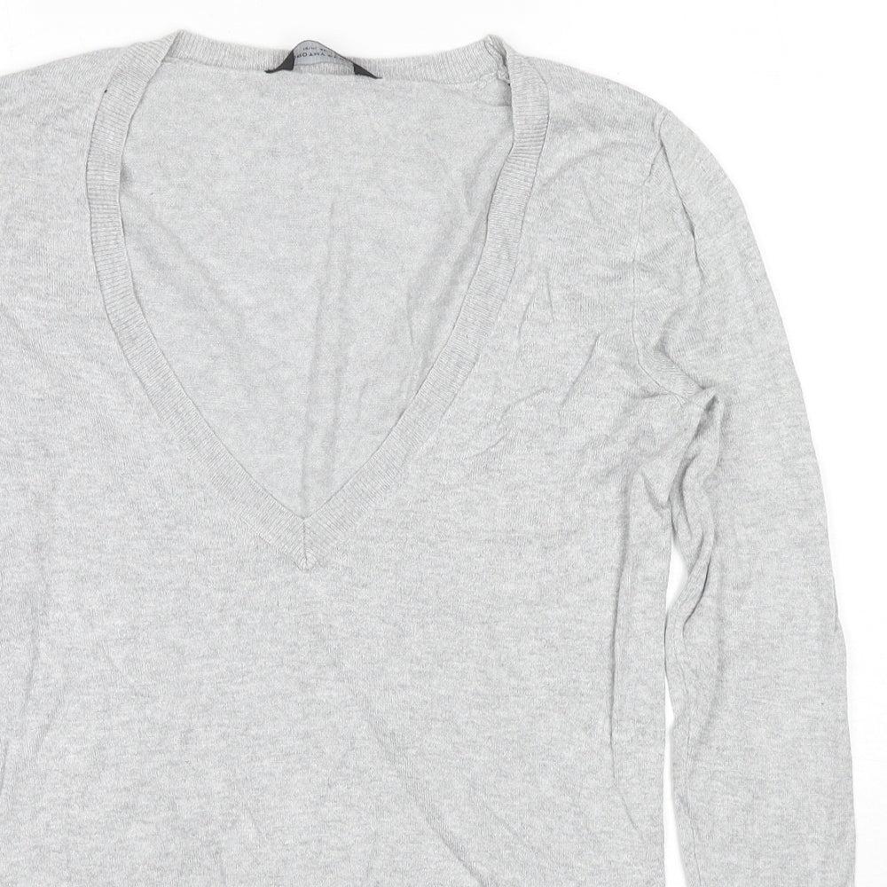 Dorothy Perkins Womens Grey V-Neck Cotton Pullover Jumper Size 12