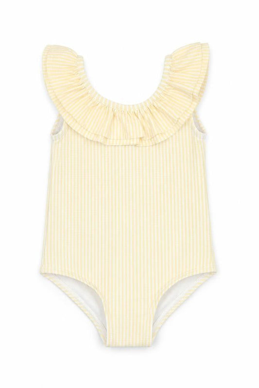 Marks and Spencer Girls Yellow Striped Polyester Bodysuit Outfit/Set Size 9-12 Months Pullover - Swimming Costume