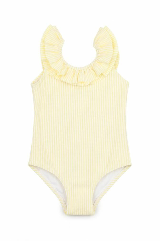 Marks and Spencer Girls Yellow Striped Polyester Bodysuit One-Piece Size 2-3 Years Pullover - Swimming Costume