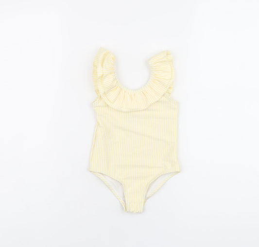 Marks and Spencer Girls Yellow Striped Polyester Bodysuit Outfit/Set Size 9-12 Months Pullover - Swimming Costume