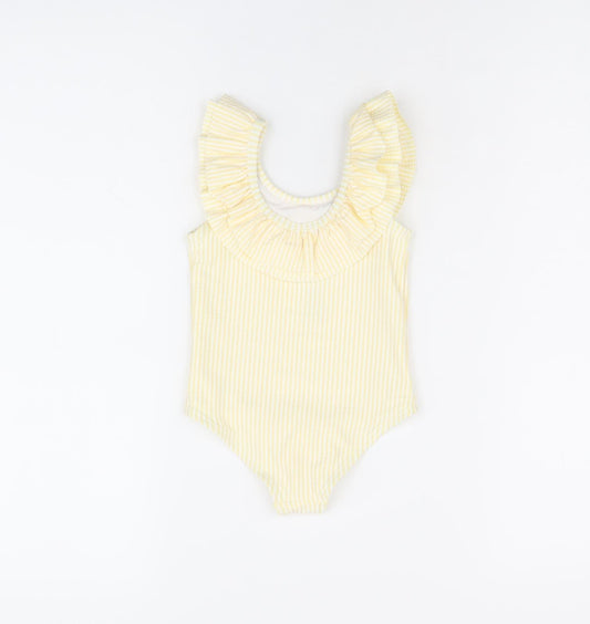 Marks and Spencer Girls Yellow Striped Polyester Bodysuit Outfit/Set Size 9-12 Months Pullover - Swimming Costume