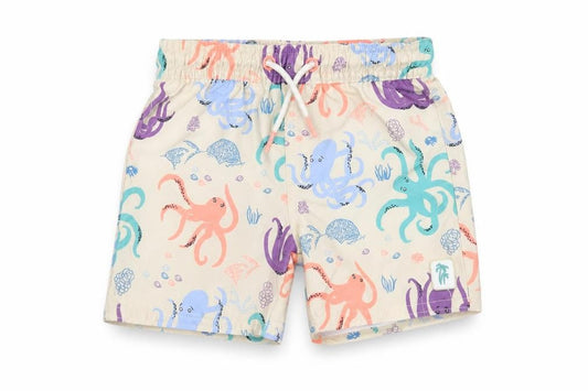 Marks and Spencer Boys Beige Geometric Polyester Shorts Outfit/Set Size 12-18 Months Drawstring - Swim Short, Octopus Print