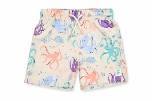 Marks and Spencer Boys Beige Geometric Polyester Shorts Outfit/Set Size 12-18 Months Drawstring - Swim Short, Octopus Print