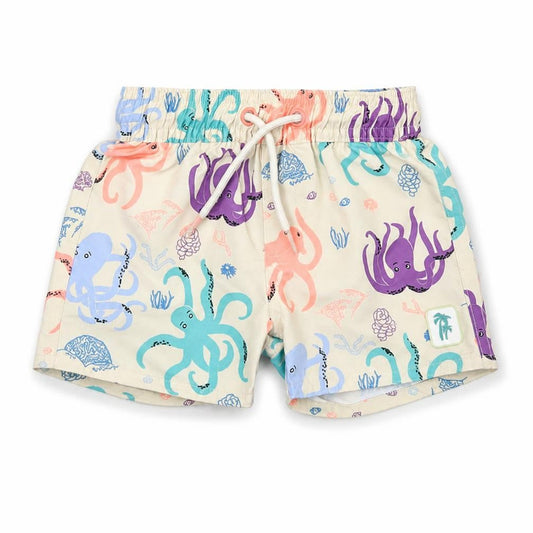 Marks and Spencer Boys Beige Geometric Polyester Shorts Outfit/Set Size 3-6 Months Drawstring - Swim Short, Octopus Print