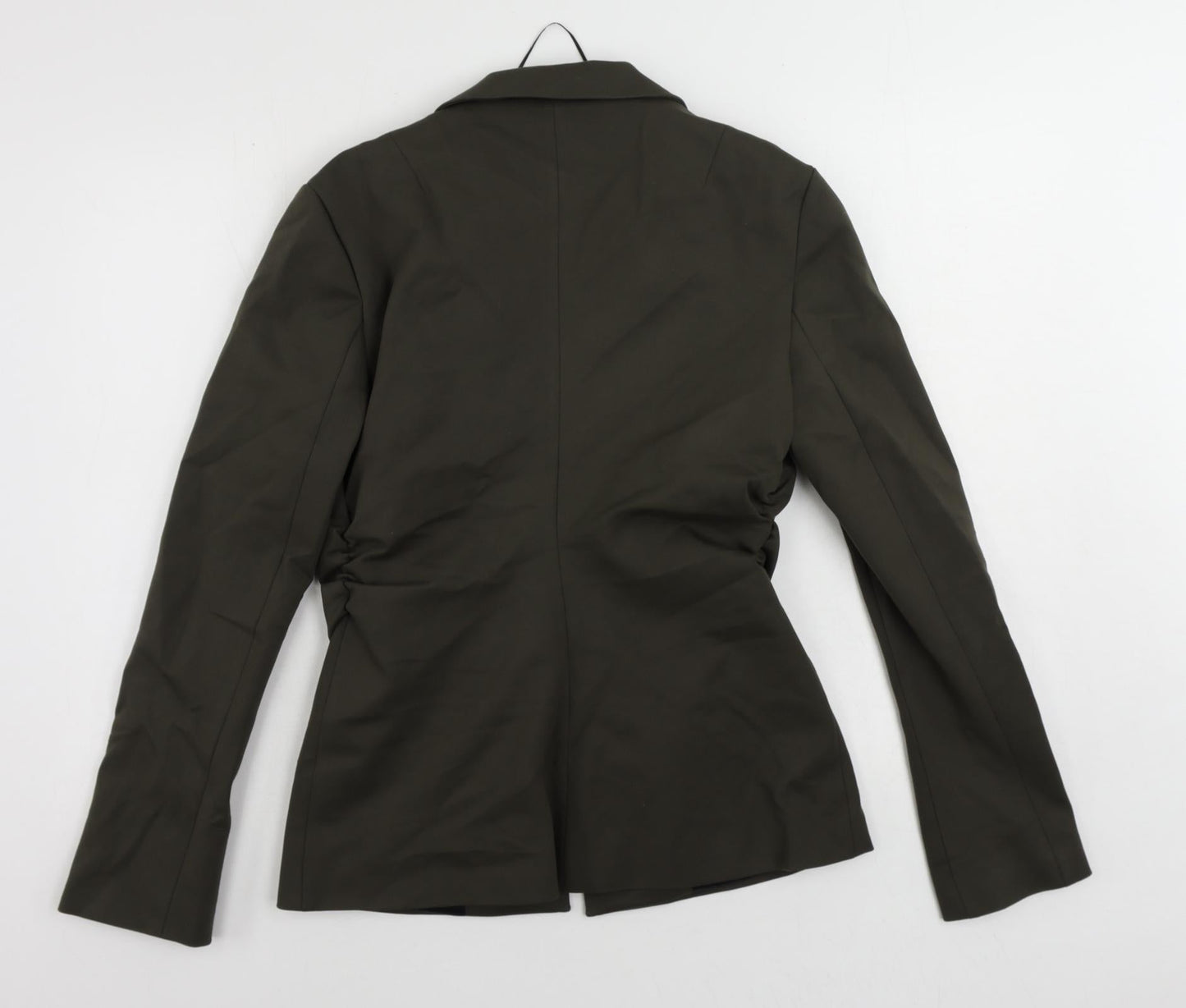 Zara Womens Green Jacket Blazer Size M Hook & Eye - Ruched Detail