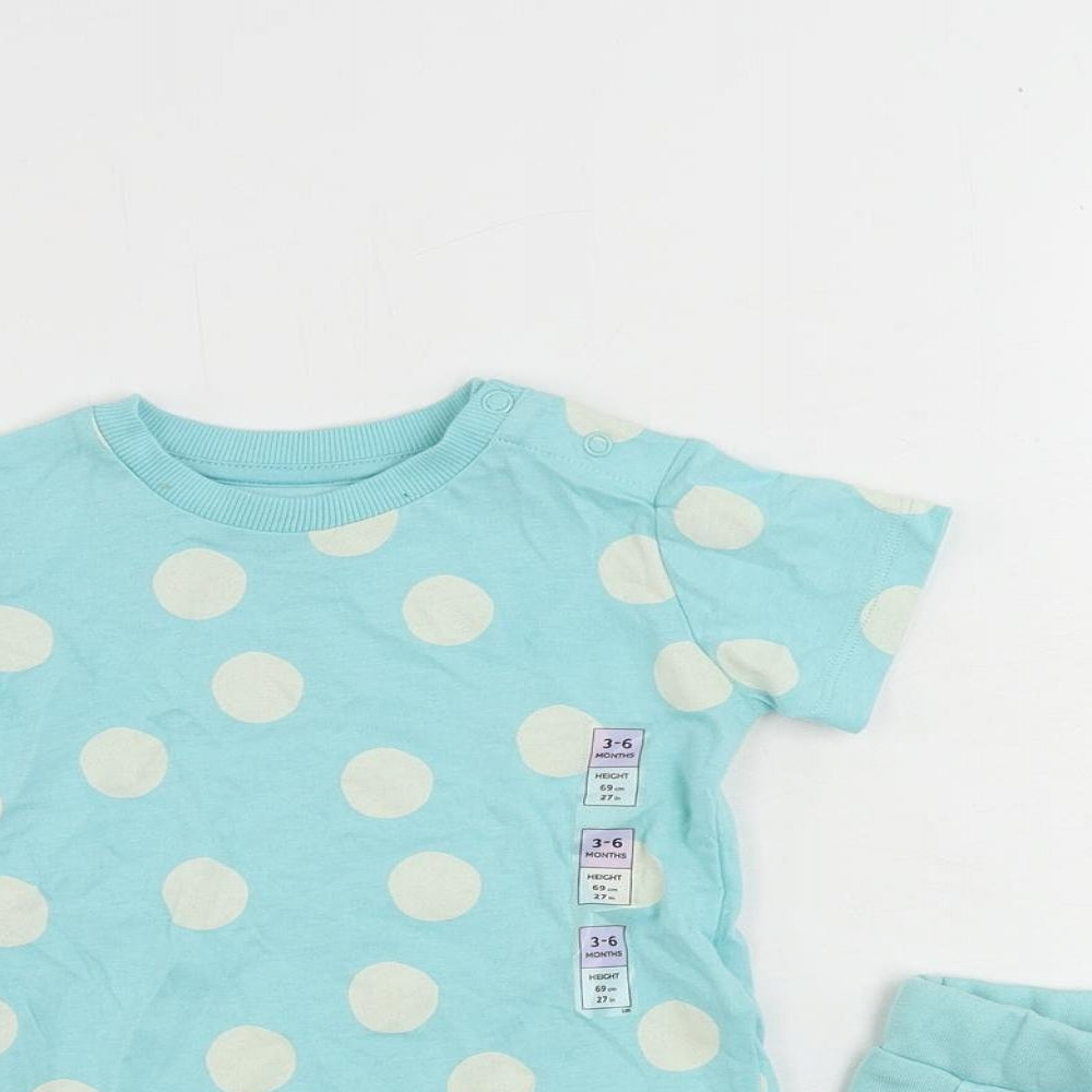 Marks and Spencer Baby Green Polka Dot Cotton Shorts Set Outfit/Set Size 3-6 Months Snap