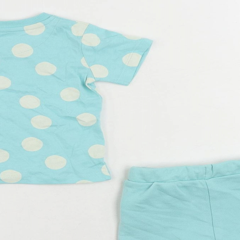 Marks and Spencer Baby Green Polka Dot Cotton Shorts Set Outfit/Set Size 3-6 Months Snap